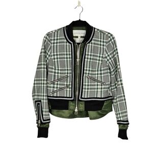 Veronica Beard Plaid Black Green Double Layer Jacket SZ 2